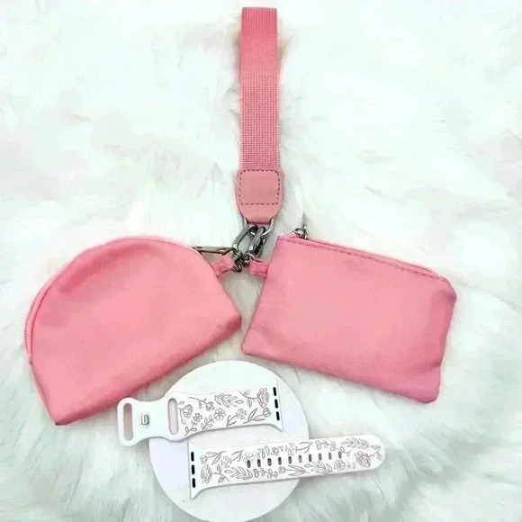Handbags - Pink Dream Bundle Dual Power pouch Wristlet w/ Pink Floral Band for Apple Watch